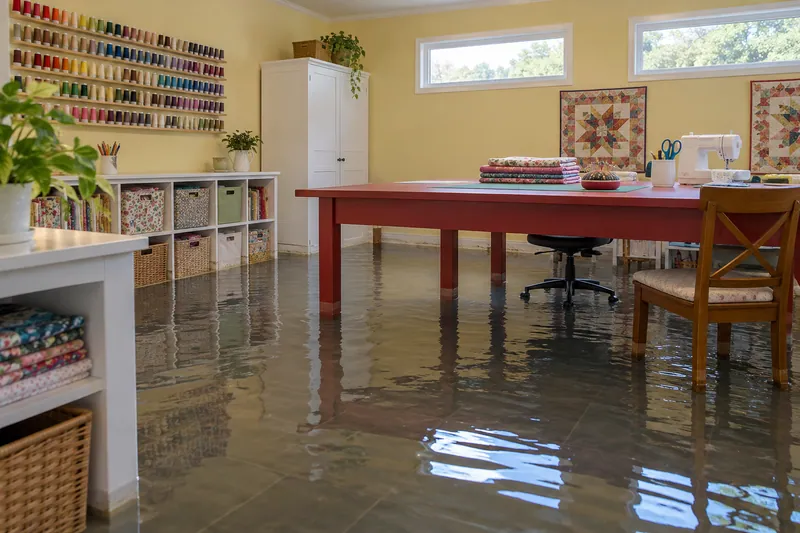 Water Extraction Near Lakeline Park — substantial pooled water with submerged lower furniture legs